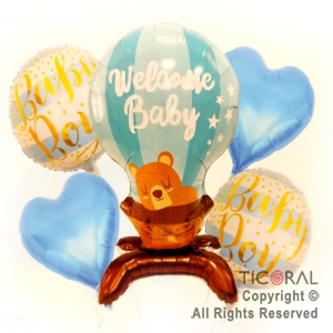 SET DE GLOBOS METALIZADO WELCOME BABY CELESTE 5 UNIDADES X 1